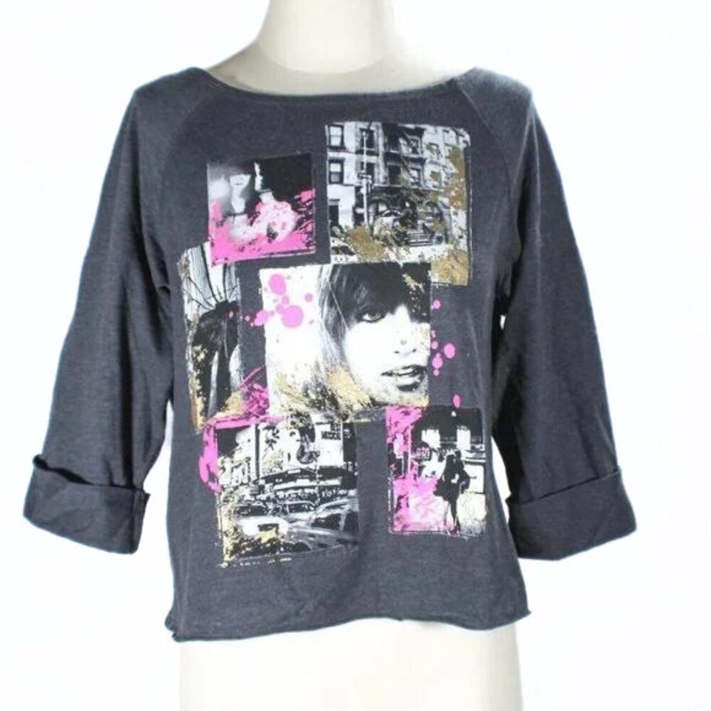 New York Broadway Shows Graphic Crop Top XL JRS 3/4 Sleeve Fashion Week Collage